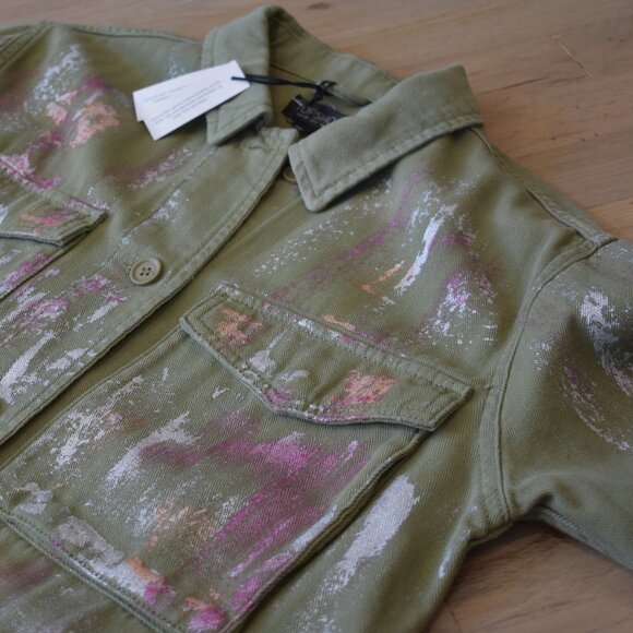 NWT Topshop Ethan Metallic Foil Paint Military Style Button Up Jacket - Picture 1 of 8